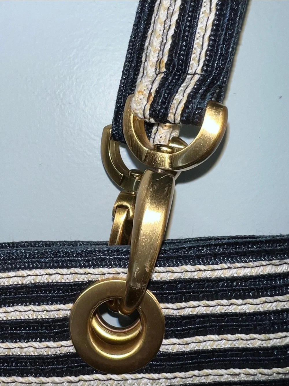 Eric Javits New York Navy Ivory Striped Squishee Tote Shoulder Bag Resort